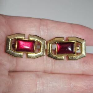 Anson Vintage Gold Tone Cufflinks with Rectangular Red Lucite